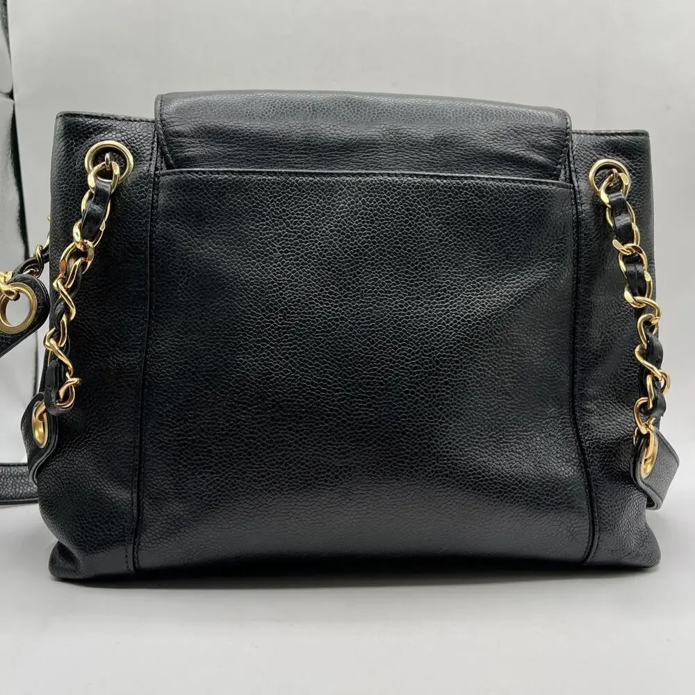Vintage Chanel Black Caviar Leather Bag with Gold-Tone Hardware AS IS USED RARE